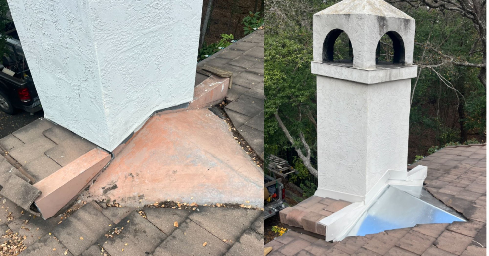 Custom Chimney Flashing — Stucco & Tile Roof